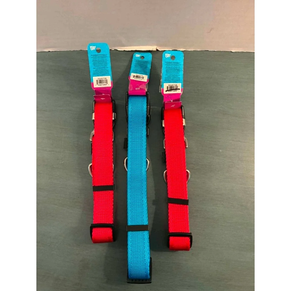 Play On Dog Collar Large Red Blue NEW 3 Pack Adjustable Nylon 18-26in